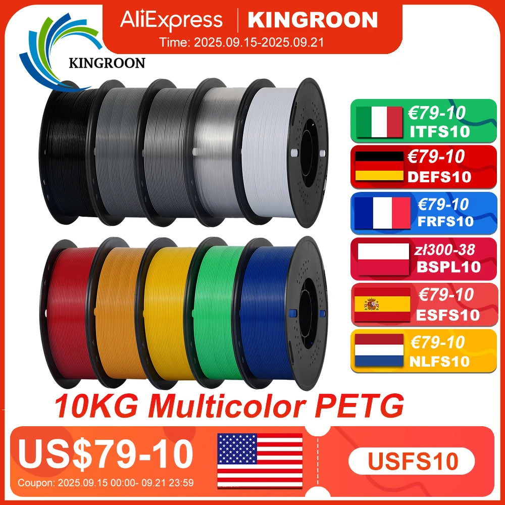 10KG 1.75mm PETG Filament Tangle-Free, High Quality 3D Printing Eco-friendly Plastic Consumables 22LBS, vacuum packaging 3D Prin