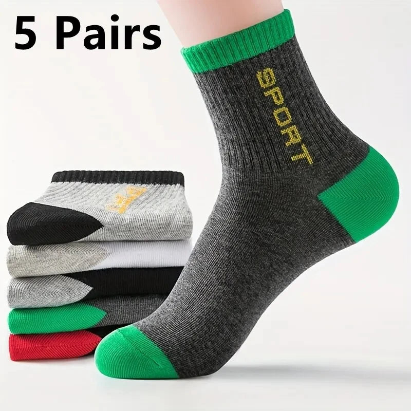 5Pairs/Lot Men's Socks Mid-tube Socks Absorb Sweat Running Professional Sports Socks Breathable Outdoor Basketball Riding Socks