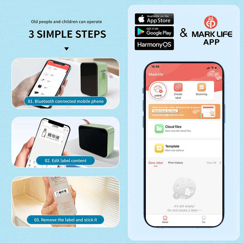 Marklife P15 Wireless Bluetooth Label Printer Portable Thermal Printer Similar as D11 D110 D101 Label Machine Mini Label Maker