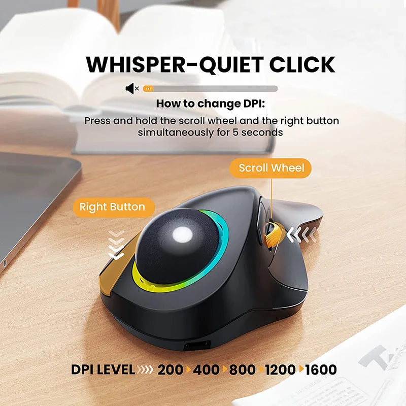 Jomaa Bluetooth RGB Trackball Mouse 2.4GHz Wireless Finger Control Rechargeable Ergonomic Backlit Rollerball Mice for Mac iPad