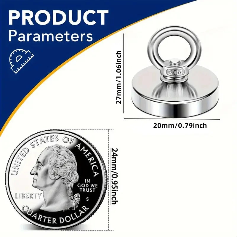 Super Strong Neodymium Fishing Magnet Hooks N52 Heavy Duty Magnet with Countersunk Hole Eyebolt Salvage Searcher Magnets