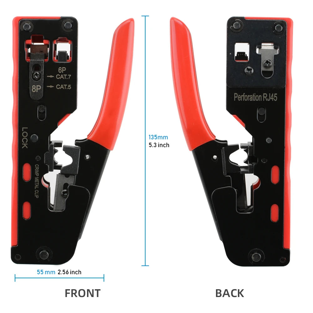 Cat7 RJ45 Crimp Tool compatible for Cat7/6a/6/5e Ethernet Cable with Cut/Strip Multi-function crimper With Spare blades