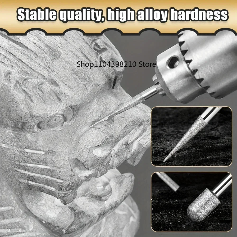 30pcs Diamond Grinding Burr Needle Point Engraving Carving Polishing For Glass Jade Stone 2.35/3mm Drill Bit Rotary Tool Set