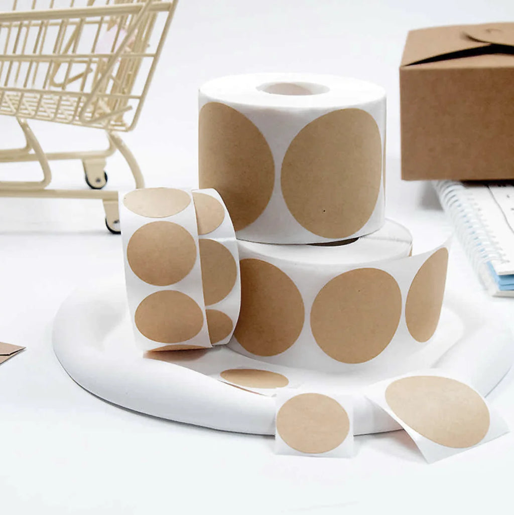 2.5/3.8/5cm 500PCs/Roll Kraft Round Stickers Self-adhesive Label Paper Sticker Classification Name Personalized Labels Stickers
