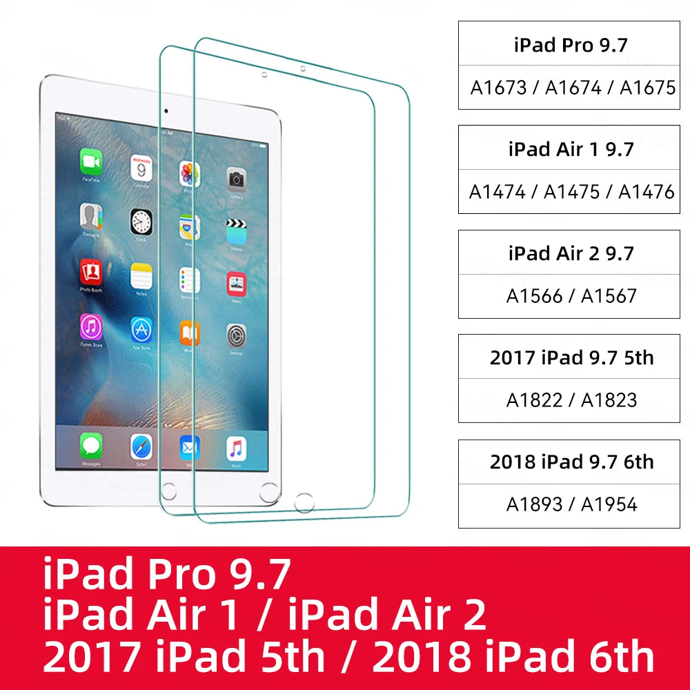 2pcs Tempered Glass Films for 2024 iPad Air 11/13 M2 Pro 11/13 M4 Screen Protector for iPad 3/4/5/6/7/8/9/10th Air 4/5 Pro 11