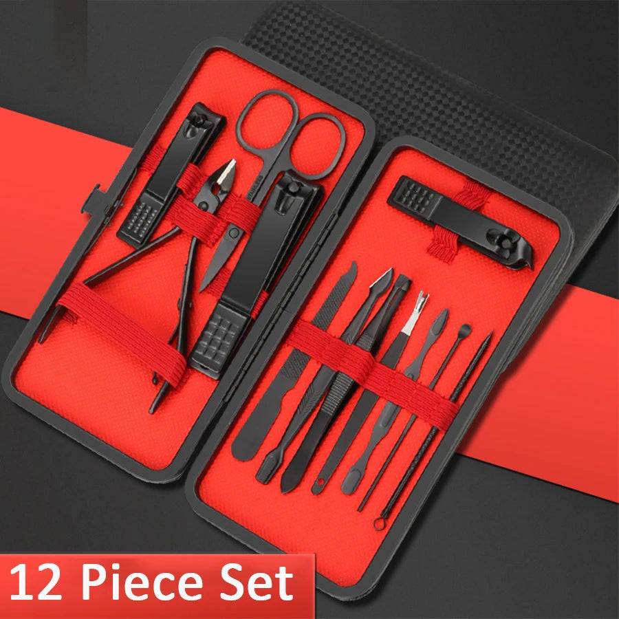 7/10/12/18/20/24PCS Set Professional Manicure Set Kits Stainless Steel Fingernail Toenail Clippers Set with Leather Portable