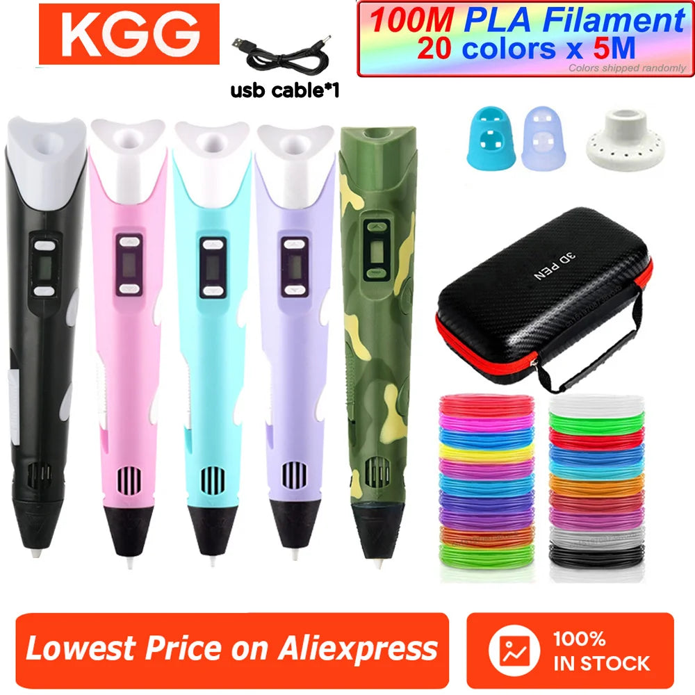 3D Pen Drawing Printing Pen With LCD Screen Compatible PLA Filament Toys Safe Paiting for Children DIY Christmas Birthday Gift