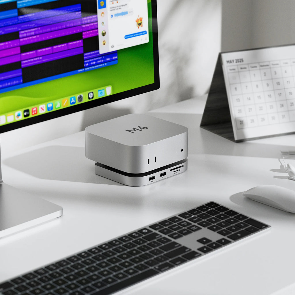 Minisopuru Mac Mini M4 Hub Dock Stand With M.2 SSD Enclosure 4K60Hz HDMI SD/TF USB C HUB Docking Station for Mac Mini M4/M4 Pro