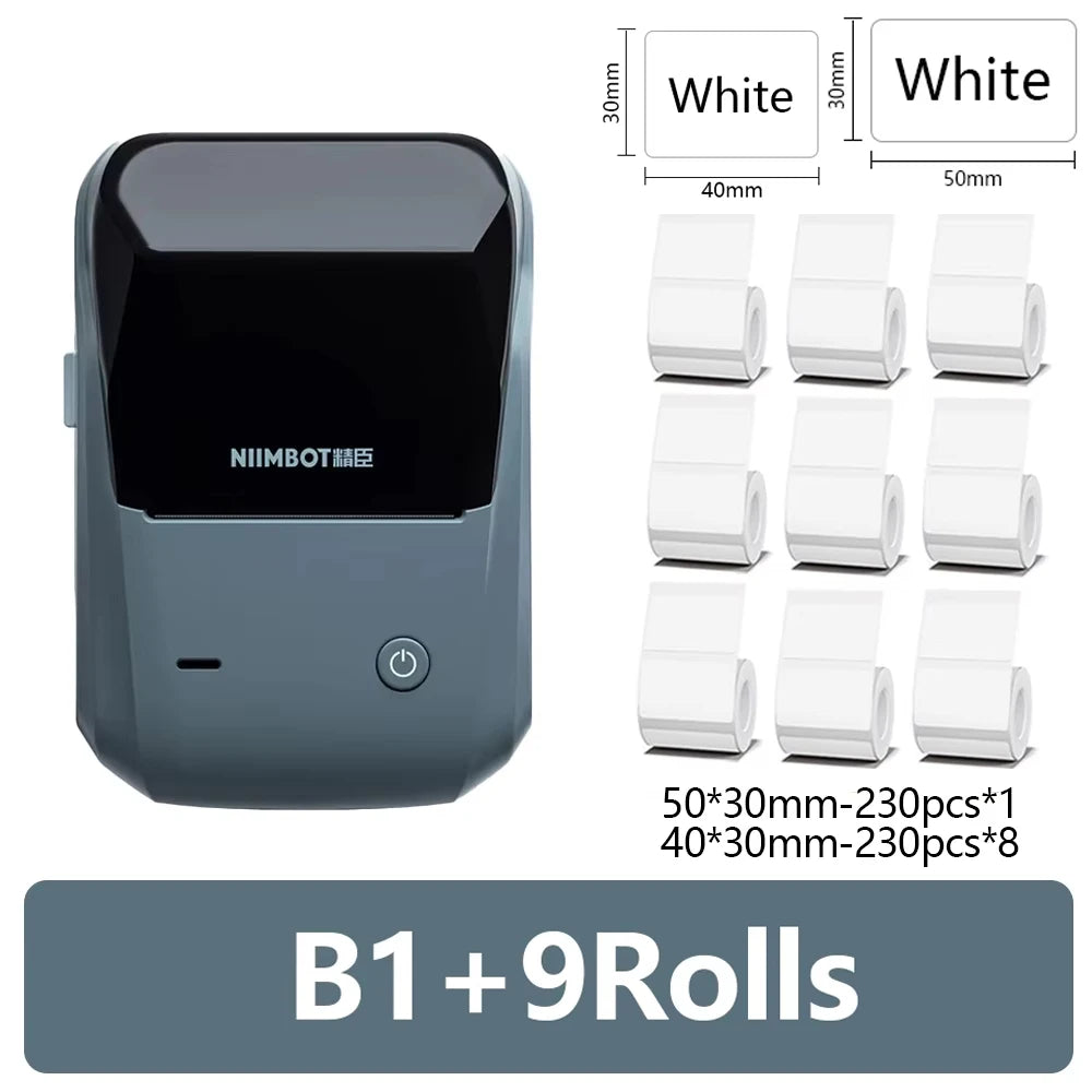 NIIMBOT B1 Portable Thermal Printer With Tapes 2 Inch Adhesive Label Machine Mini Bluetooth Sticker Maker Waterproof Labels Roll