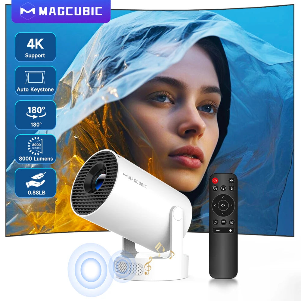 Magcubic 4K HY300 Pro + Projector Built in 5W Speaker 1280*720P Android 11 8000 Lumens Wifi6 BT5.4 Outdoor Portable Projector
