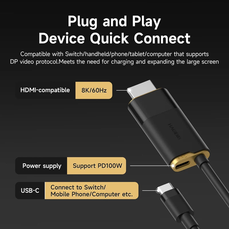 Hagibis Switch Dock for Nintendo Switch/OLED/Switch2 USB C to HDMI Cable Adapter 8K@60Hz HDR 100W PD for Laptop SteamDeck ROG