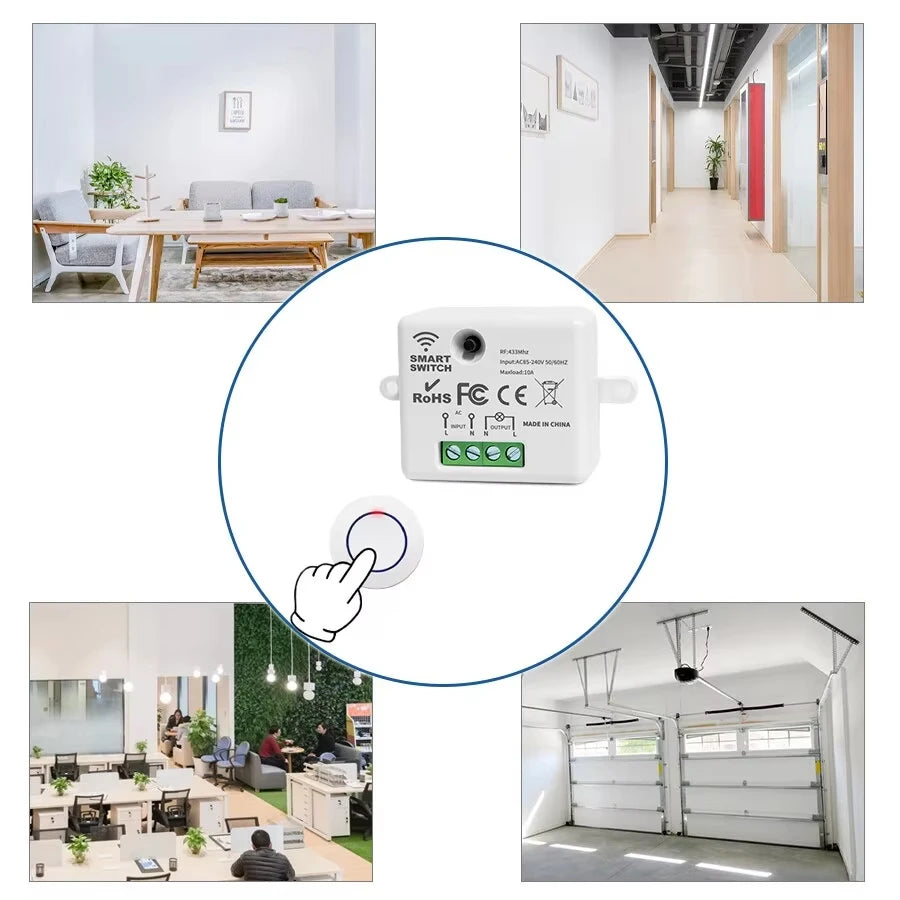 RF 433MHz Wireless Light Switch 220V 110V 10A Relay Controlle Mini Round Button Wall Panel Switch Remote Control For LED Lamp