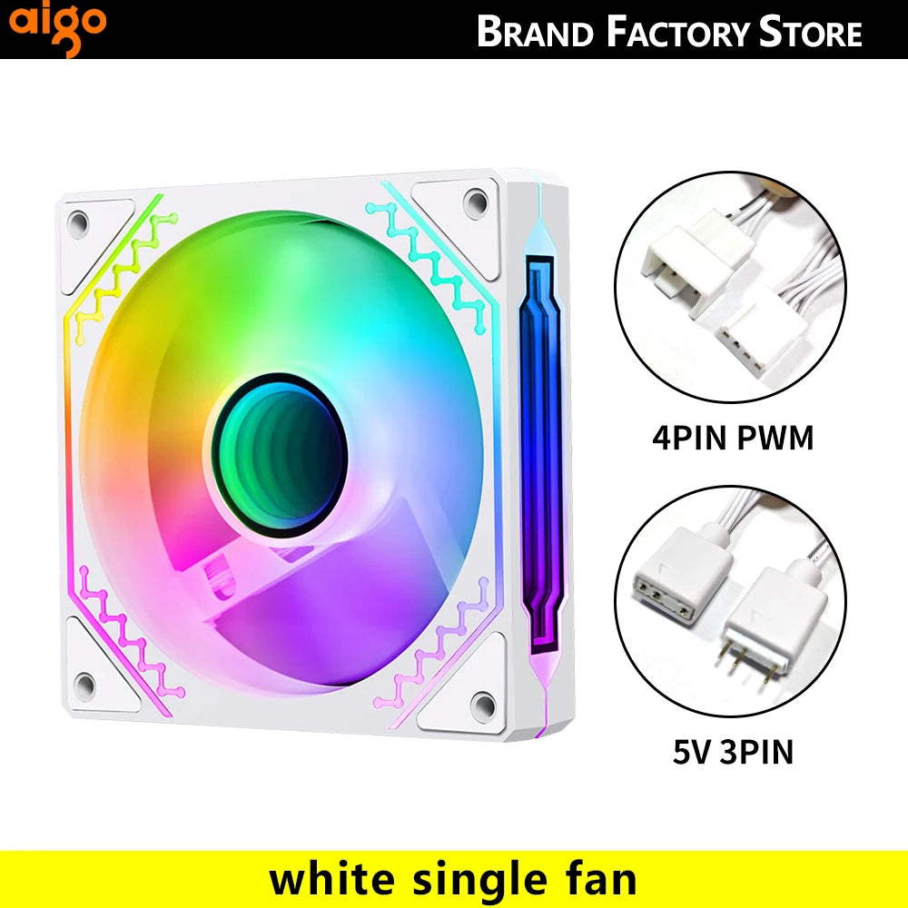 aigo Air12s PC Case Fan 12cm 4Pin 5V 3Pin ARGB Cyclic Mirror Light Effect PWM CPU 120mm Cooling Fan infinite space ventilador