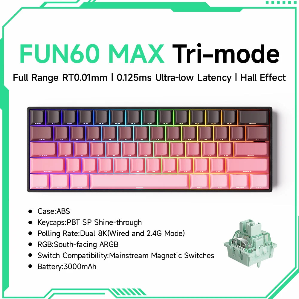 Akko MonsGeek FUN60 Mechanical Keyboard Magnetic Switch 60% Gaming Keyboards Rapid Trigger 0.01mm 8K ARGB HE/TMR Custom Keyboard