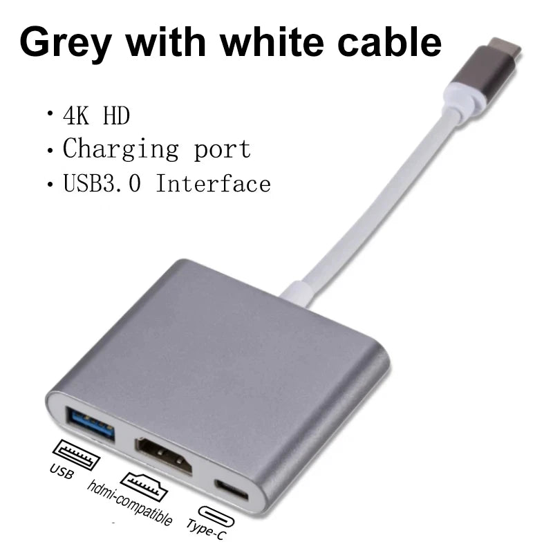3 In 1 Usb-C Usb Hub Male To Female Hdmi-Compatible 4k Usb 3.1 Type-C To Usb 3.0 Charging Adapter For Macbook Air 12 Converter