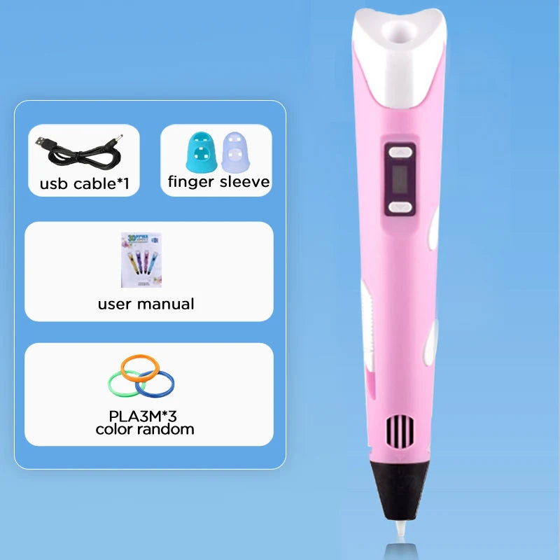 3D Pen Drawing Printing Pen With LCD Screen Compatible PLA Filament Toys Safe Paiting for Children DIY Christmas Birthday Gift