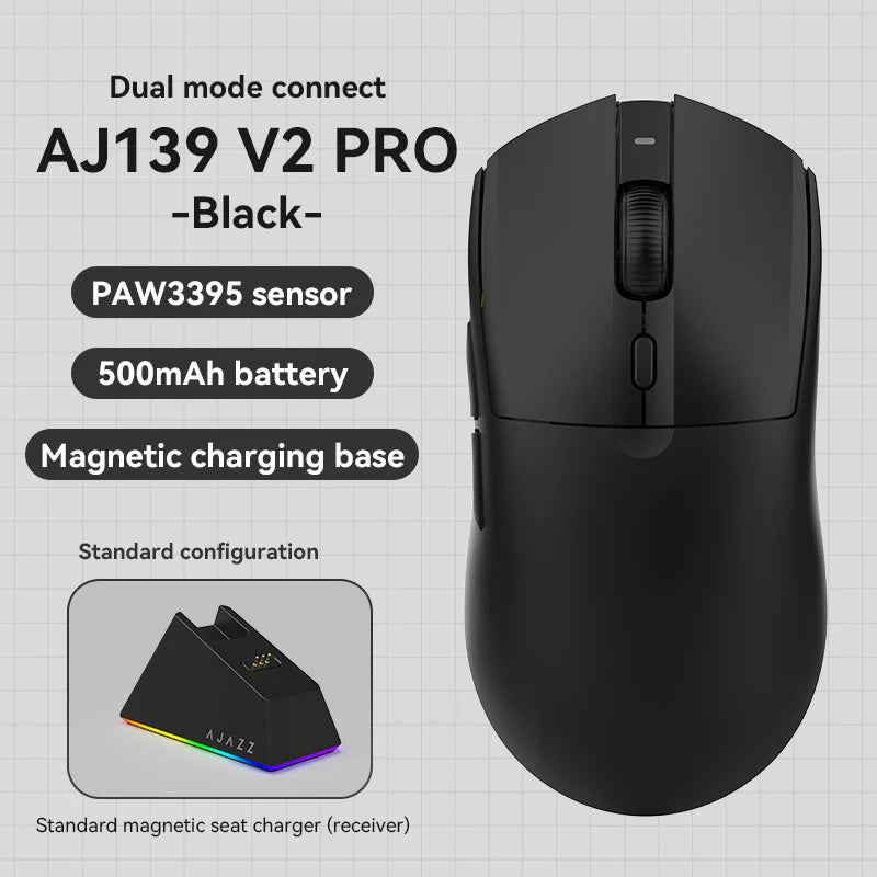 AJAZZ AJ139 V2 MC/Pro Wireless/Wired Gaming Mouse PAW3395/3311 Sensor 1K Return Rate With Charging RGB Full-color Magnetic Base