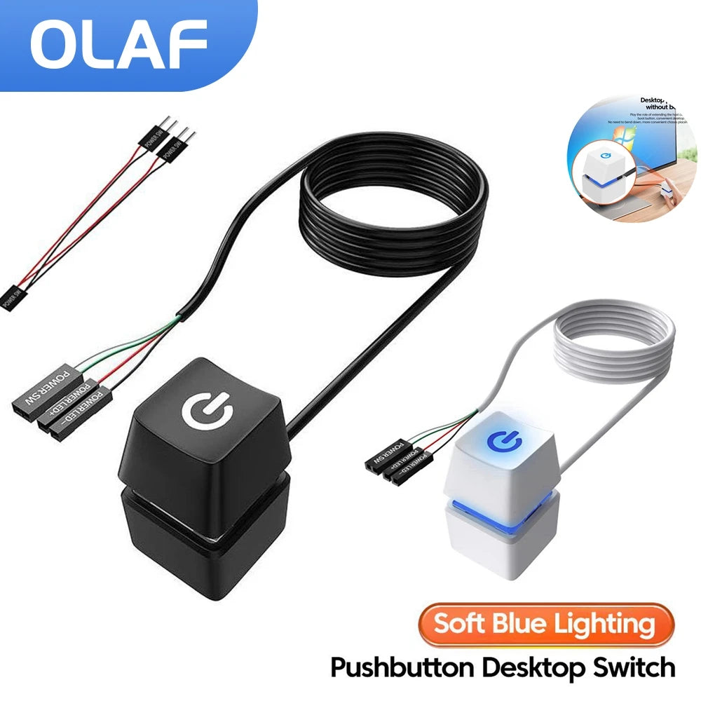 Computer Desktop Power Switch Extension Cable LED Motherboard External Start Power On/Off Button for Home Office 1/1.85/2/5/10M