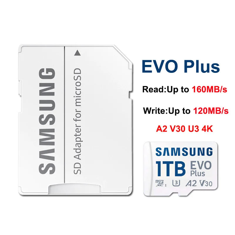 SAMSUNG EVOPlus 64GB U1 V10 A1/128GB 256GB 512GB U3 V30 A2 MicroSD Memory TF Card microSDXC UHS-I C10 Read Speed up to 160MB/s
