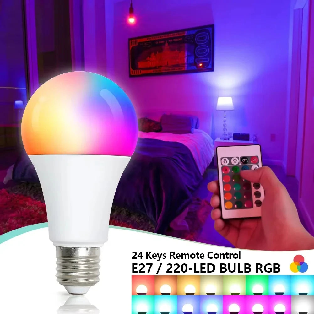 E27 RGB LED Light Bulb White Lamp Spotlight 220V with IR Remote Control Color Changing Multicolor for Bedroom Party Home Decor