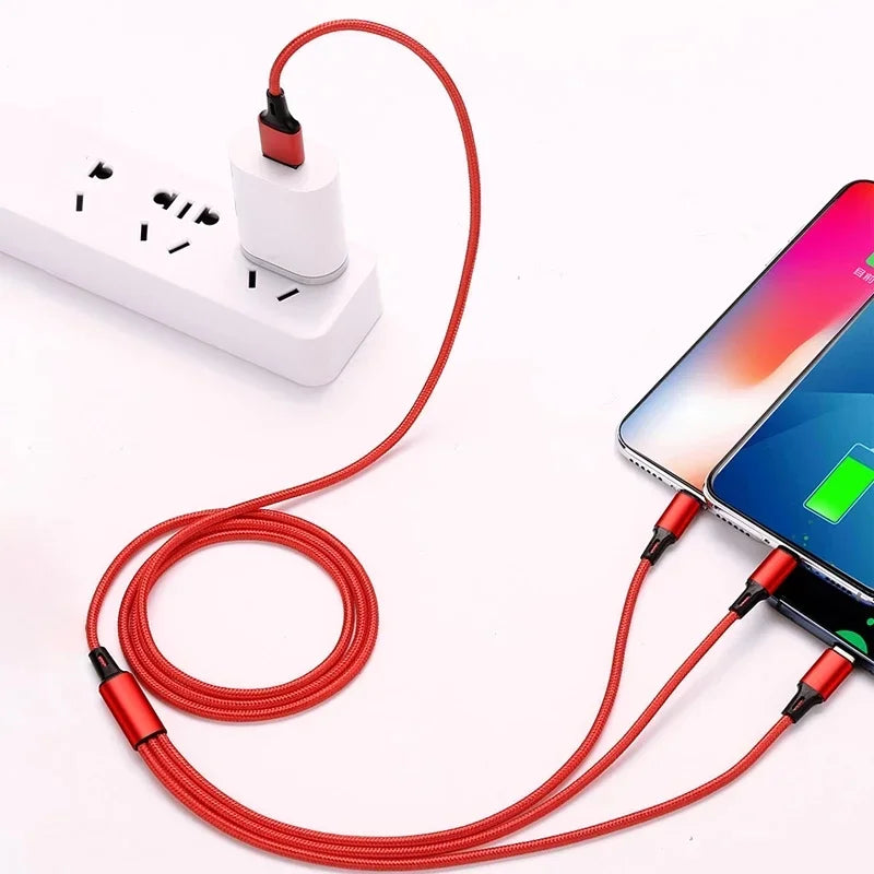 3 IN 1 USB Cable Micro USB Type C Charger Cable Multi 2A Usb Port Fast Charging Cord For Xiaomi iPhone 11 12 13 Pro Max Samsung