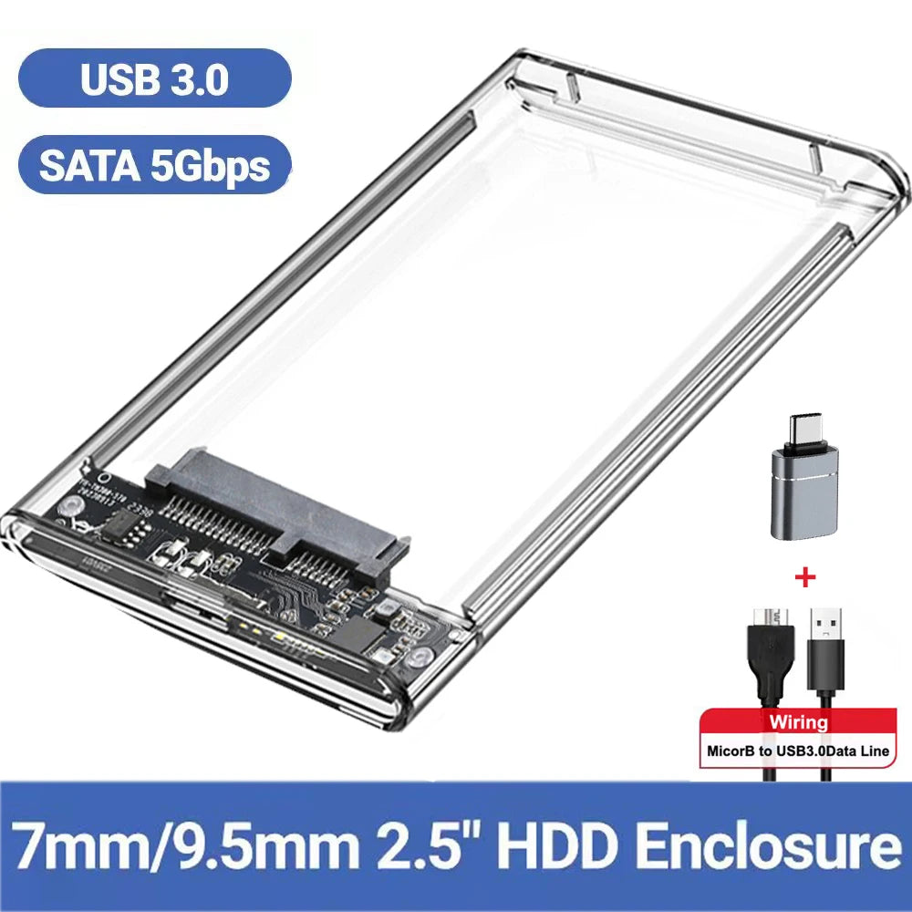 External Hard Drive Transparent 2.5 Inch HDD SSD Case Micro-B To USB3.0 4TB Drive Housing Compatible UASP SATA III Laptop PC