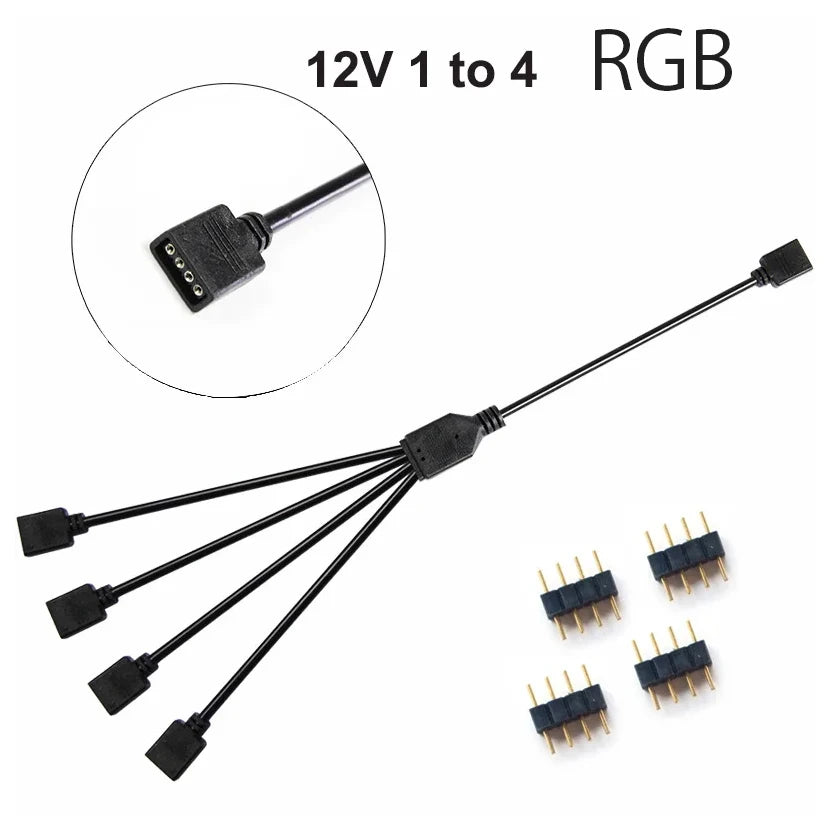 LDPCSJ RGB 3PIN 5V ARGB 1 to 2/3/4/5 Extension Line Sync Motherboard Cable 4PIN 12V for Computer Hardware