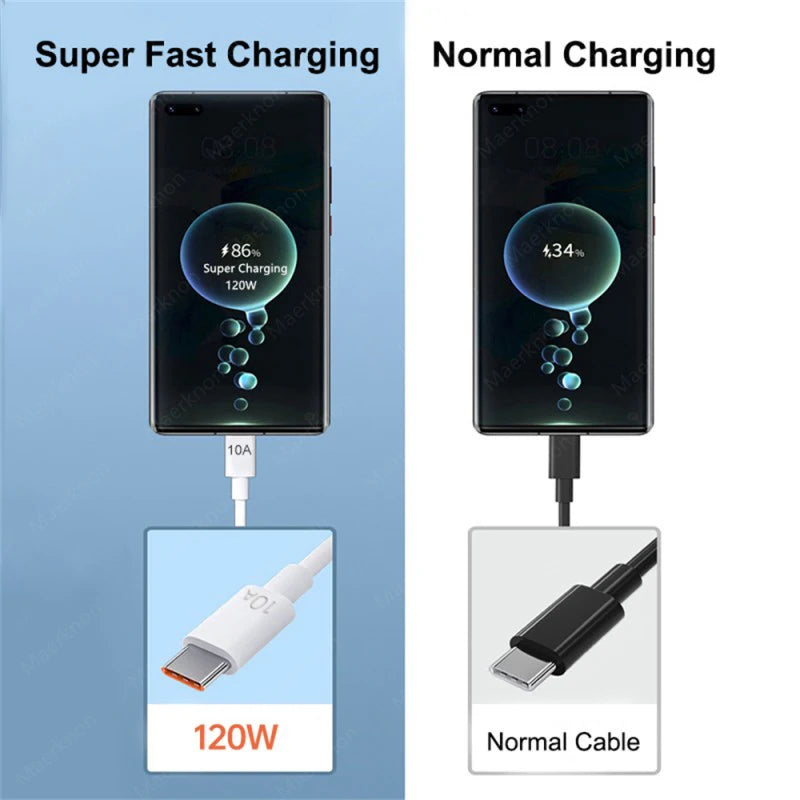 120W 10A Type C Cable Super Fast Charging Phone Charger Data Cord For Huawei Mate 40 50 Xiaomi Samsung USB C Quick Charge Cable