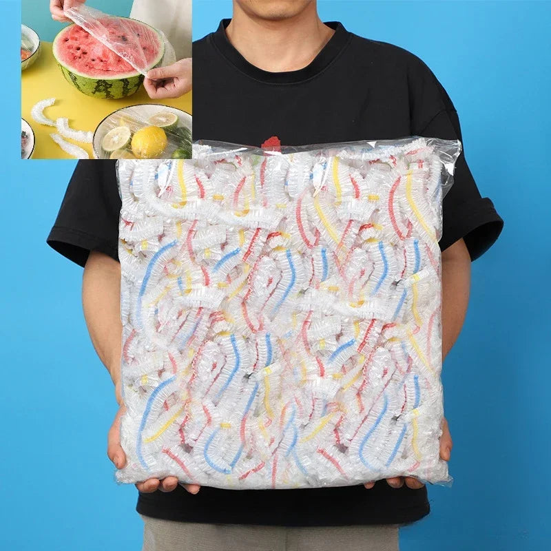 Colorful Disposable Food Cover Dust Food Grade Fresh Lids Elastic Plastic Wrap Shower Cap Fruit Food Cover Fresh Keeping Bag