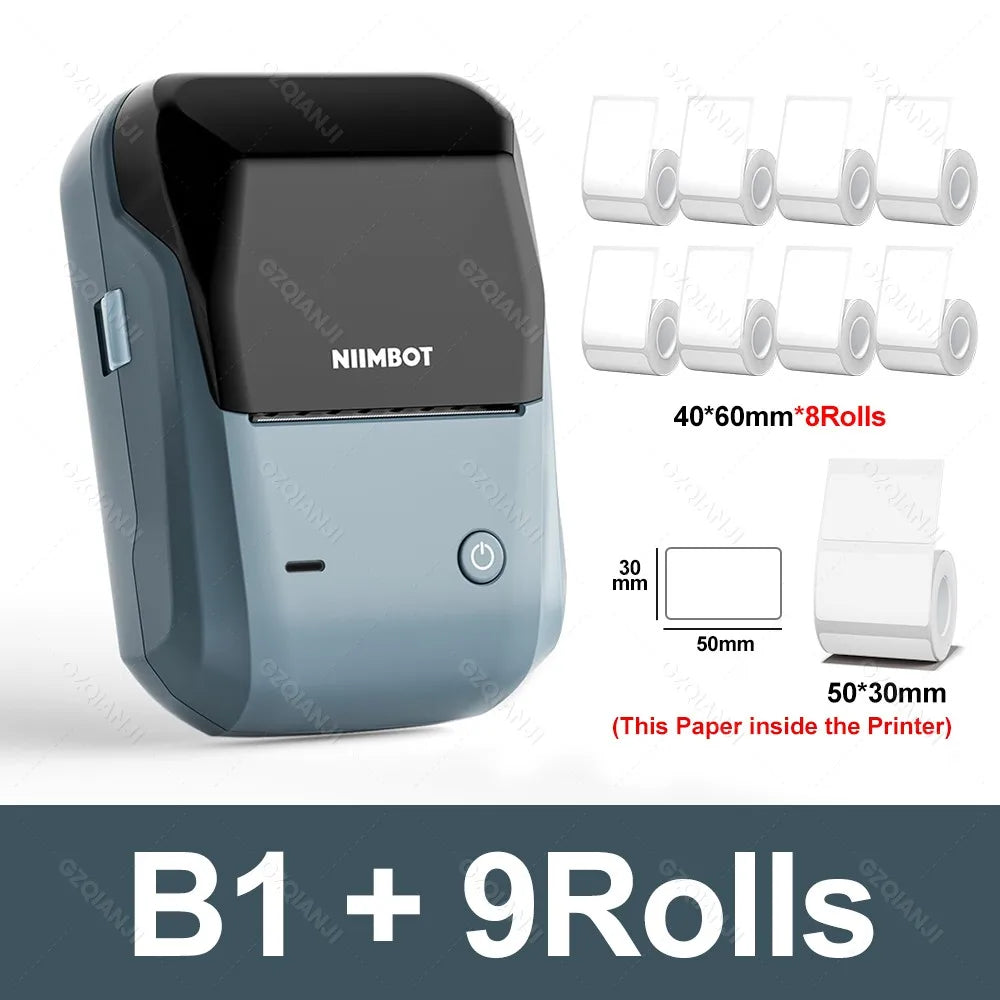 NIIMBOT B1 Portable Thermal Printer With Tapes 2 Inch Adhesive Label Machine Mini Bluetooth Sticker Maker Waterproof Labels Roll