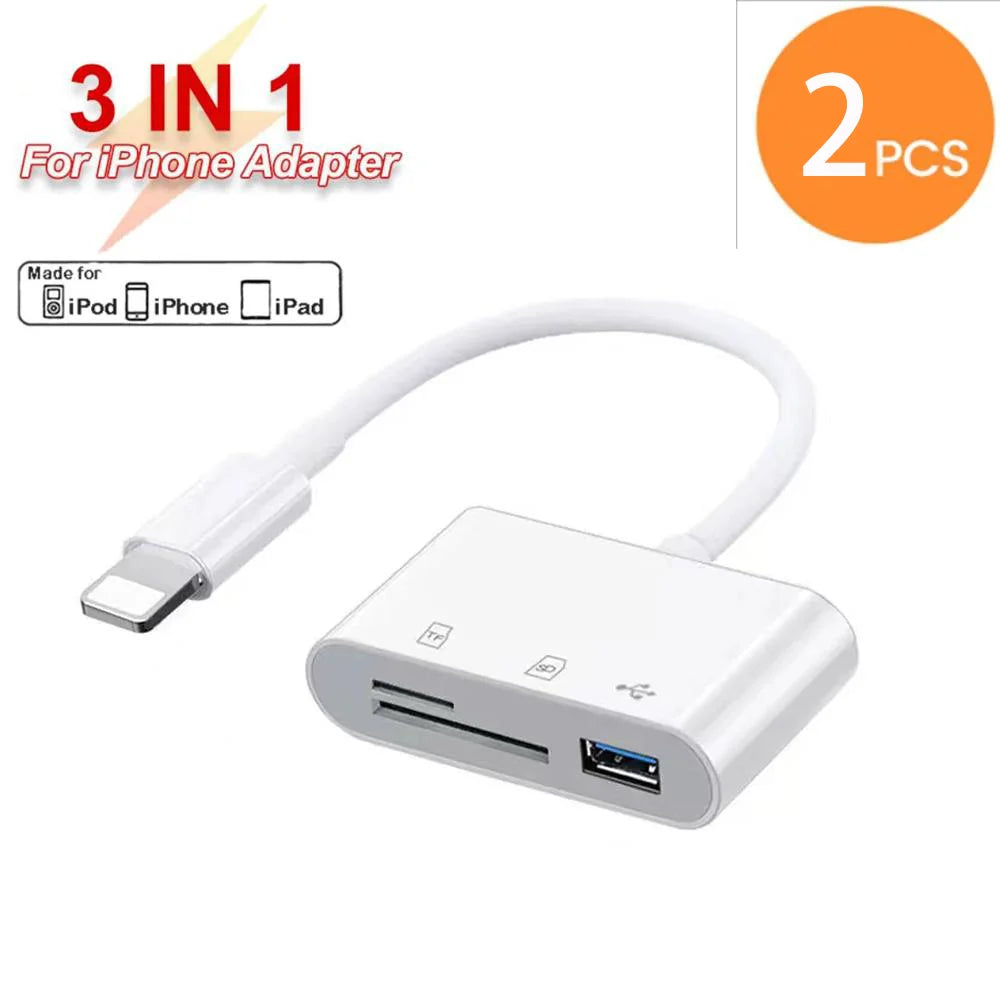 3-in-1 iPhone TypeC to SD & TF Card USB Camera AdapterFor iPhone iPad Card Reader USB Dongle for USB Flash Plug  Play