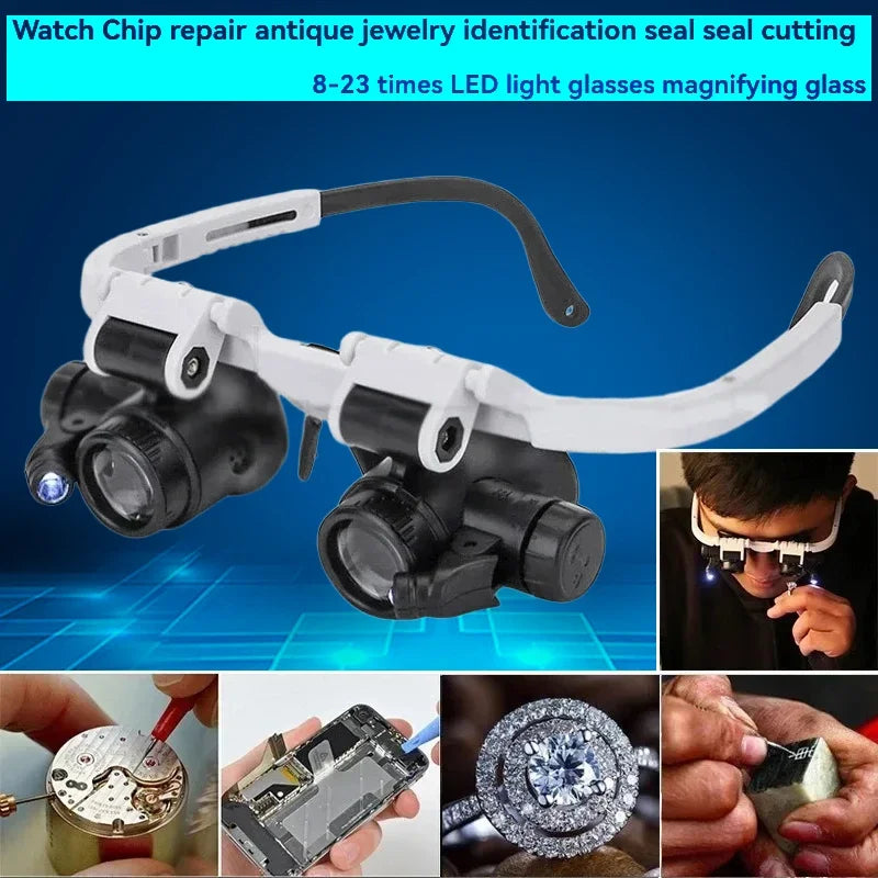 Magnifying Glass 8X/15X/23X Jeweler Watchmaker With LED Light Telescopic Headband Magnifier Glasses Reading Loupes Eyewear