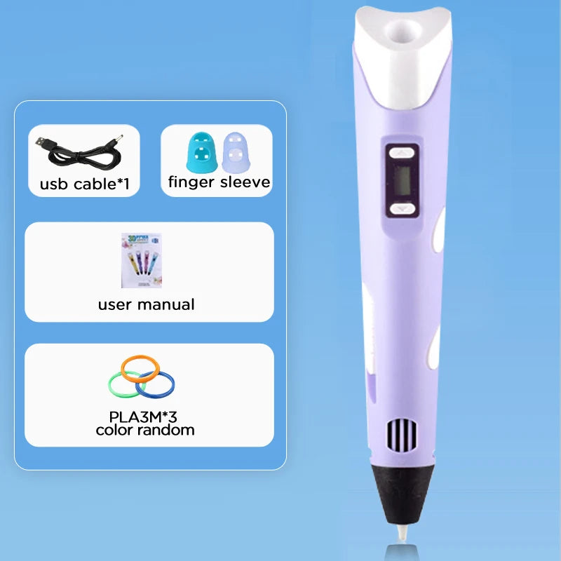 3D Pen Drawing Printing Pen With LCD Screen Compatible PLA Filament Toys Safe Paiting for Children DIY Christmas Birthday Gift