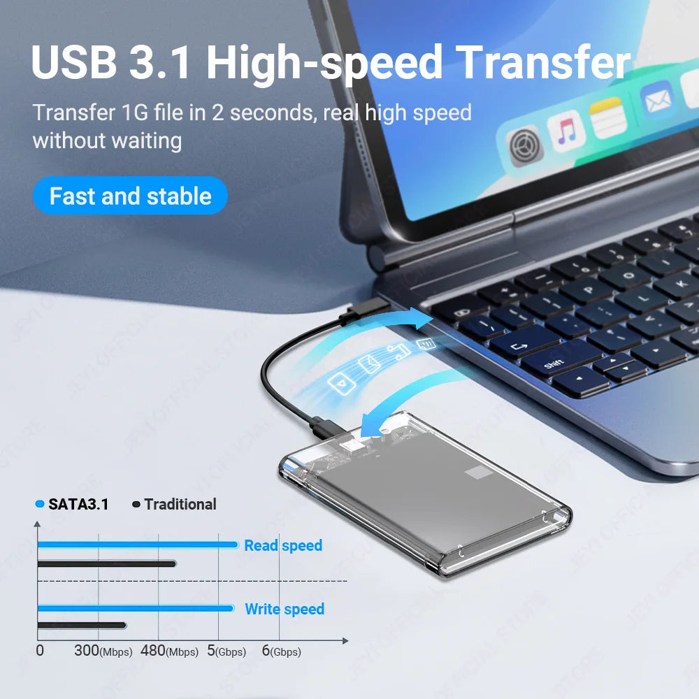 JEYI 2.5-inch External Hard Drive Enclosure with USB 3.1 6Gbps HDD Case Adapter UASP+TRIM Dual Protocol SATA HDD for PC Laptop