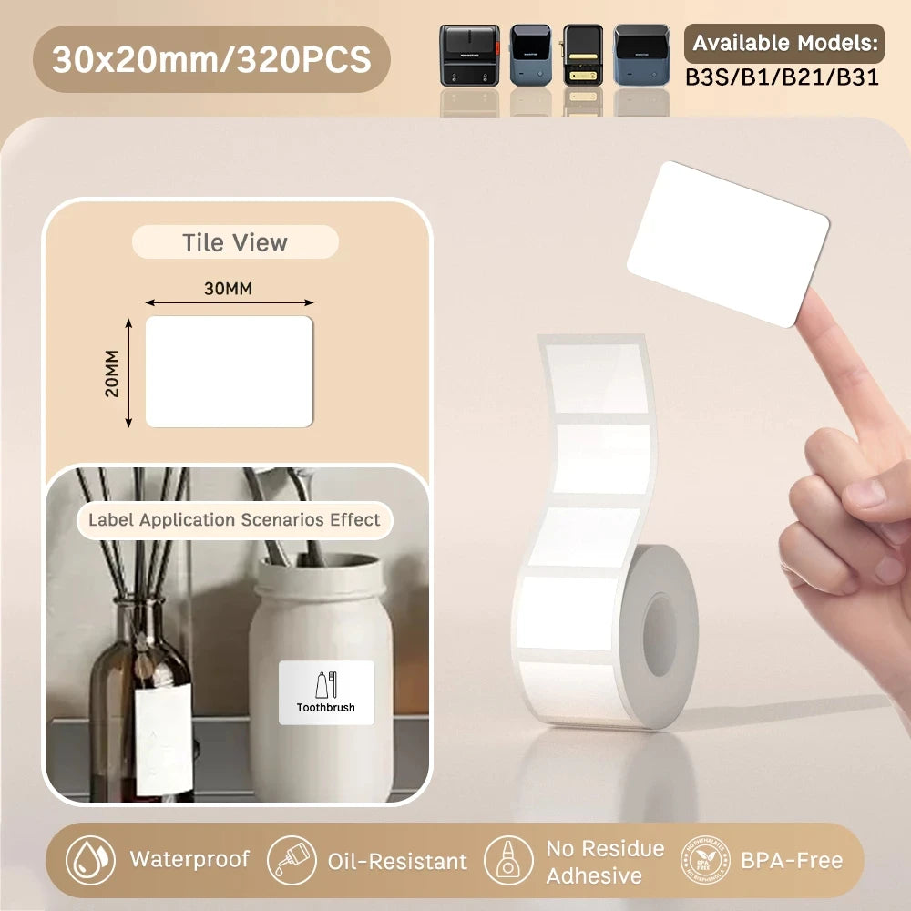 NIIMBOT B21/B1/B3S Full white series Thermal Label Sticker Paper Printable 20-50mm