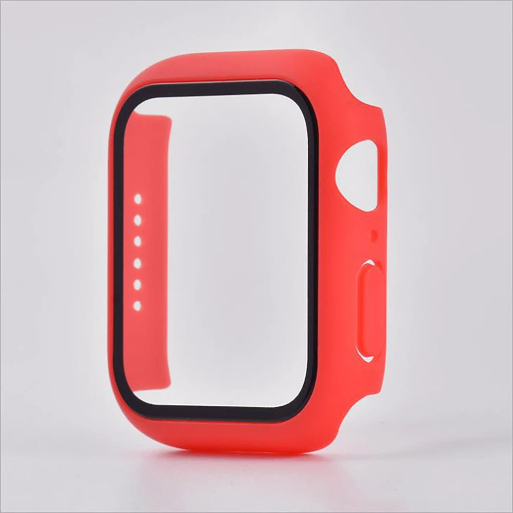 Glass+Case For Apple Watch 8 7 45mm 44mm 41mm 40mm PC Screen Protector Cover iwatch Series 3/4/5/6/SE/7/8 SmartWatch Accessories