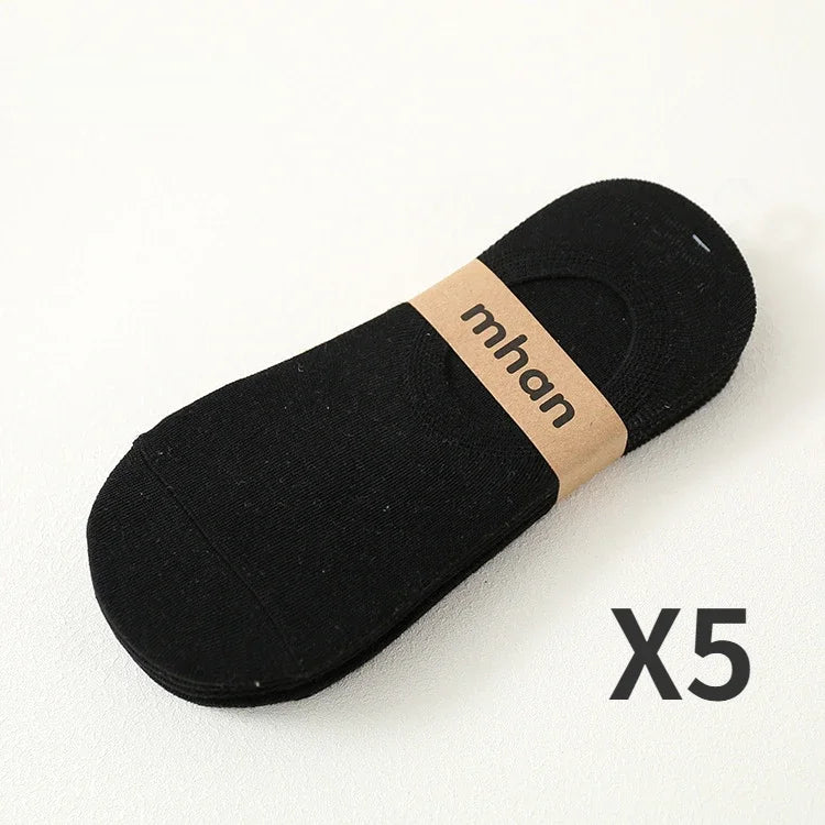 Socks Men Short No Show Low Cut Ankle Cotton Thin Black White Multipack Non-slip Silicone Summer Breathable Invisible 5pair /Lot