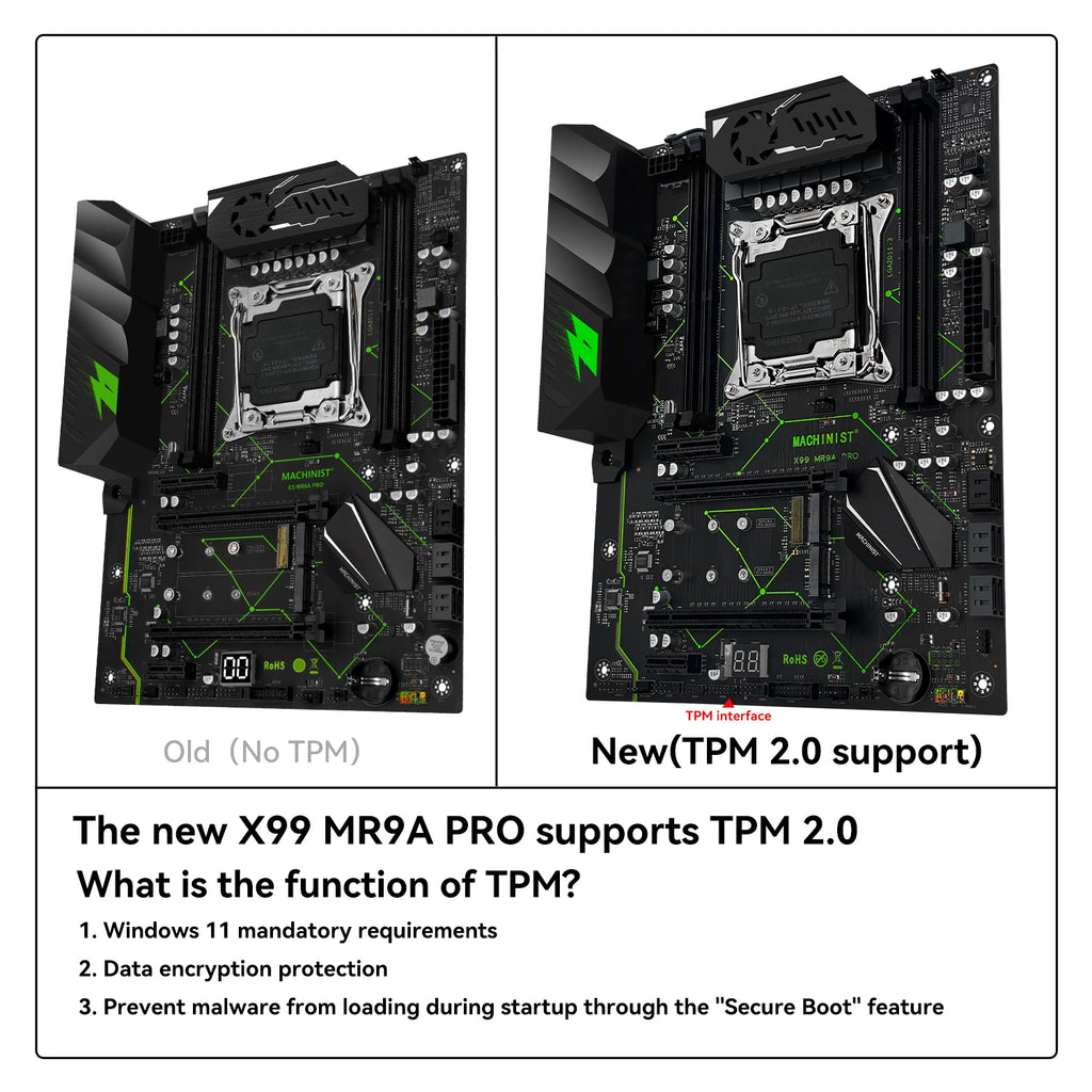 MACHINIST X99 TPM2.0 Motherboard Optional Xeon E5 2666 V3 CPU And DDR4 16GB RAM Kit Set Four Channel ATX MR9A PRO USB3.0