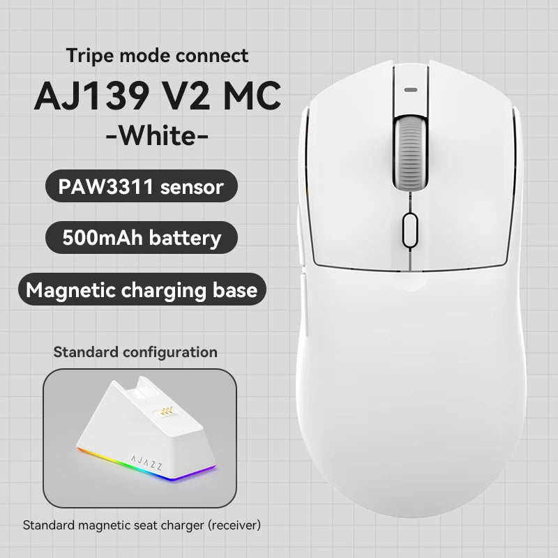AJAZZ AJ139 V2 MC/Pro Wireless/Wired Gaming Mouse PAW3395/3311 Sensor 1K Return Rate With Charging RGB Full-color Magnetic Base
