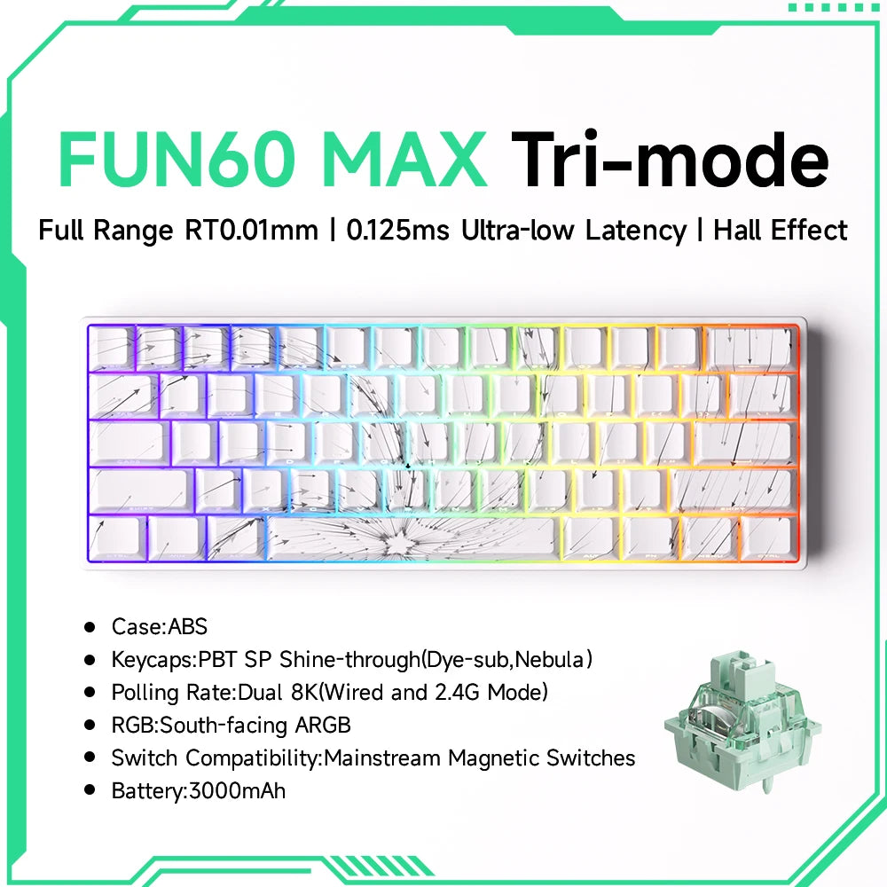 MONSGEEK FUN60 PRO&MAX HE Machanical Keyboard Magnetic Switch 60% Wireless Gaming Keyboard Rapid Trigger 8K ARGB Custom Keyboard