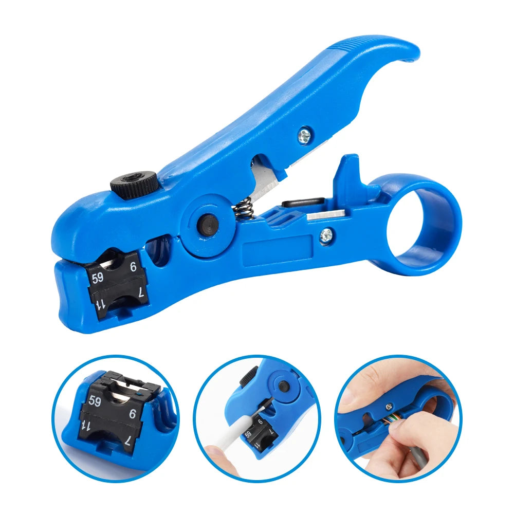 RJ45 Crimp Plier Pass Through Crimper Stripper Cutter for Cat7 Cat6 Cat5e 8P8C Modular Connector Ethernet All-in-one Wire Tool