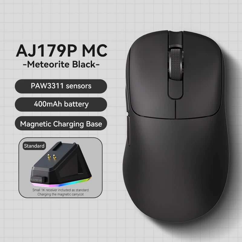 AJAZZ AJ179 PRO PAW3395 Lightweight Wired Wireless Mouse with Magnetic Charging Base Ergonomic Macro Gaming Mouse for PC Laptop