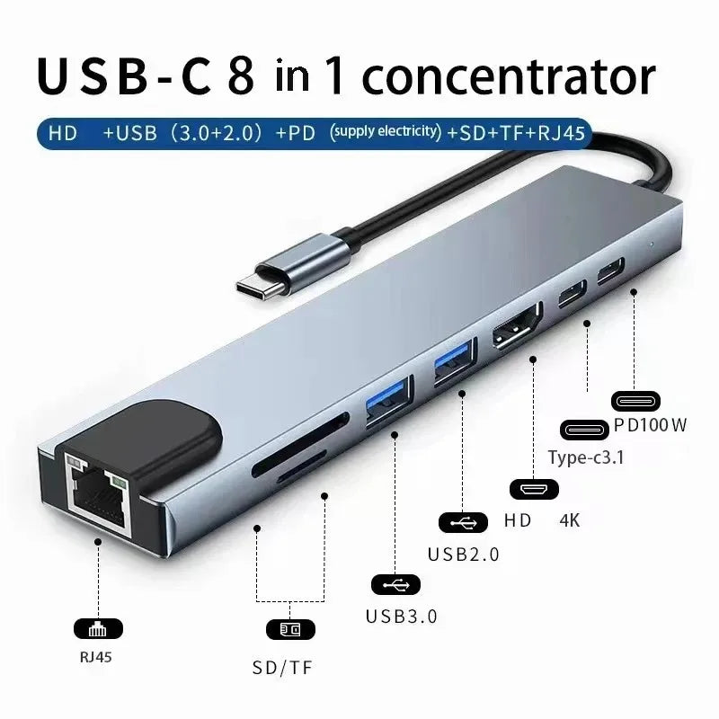 4-in-1 Type C Adapter Hub To HDTV VGA USB 3.0 Digital AV Multiport Adapter With TYPE-C PD Charging Port Compatible