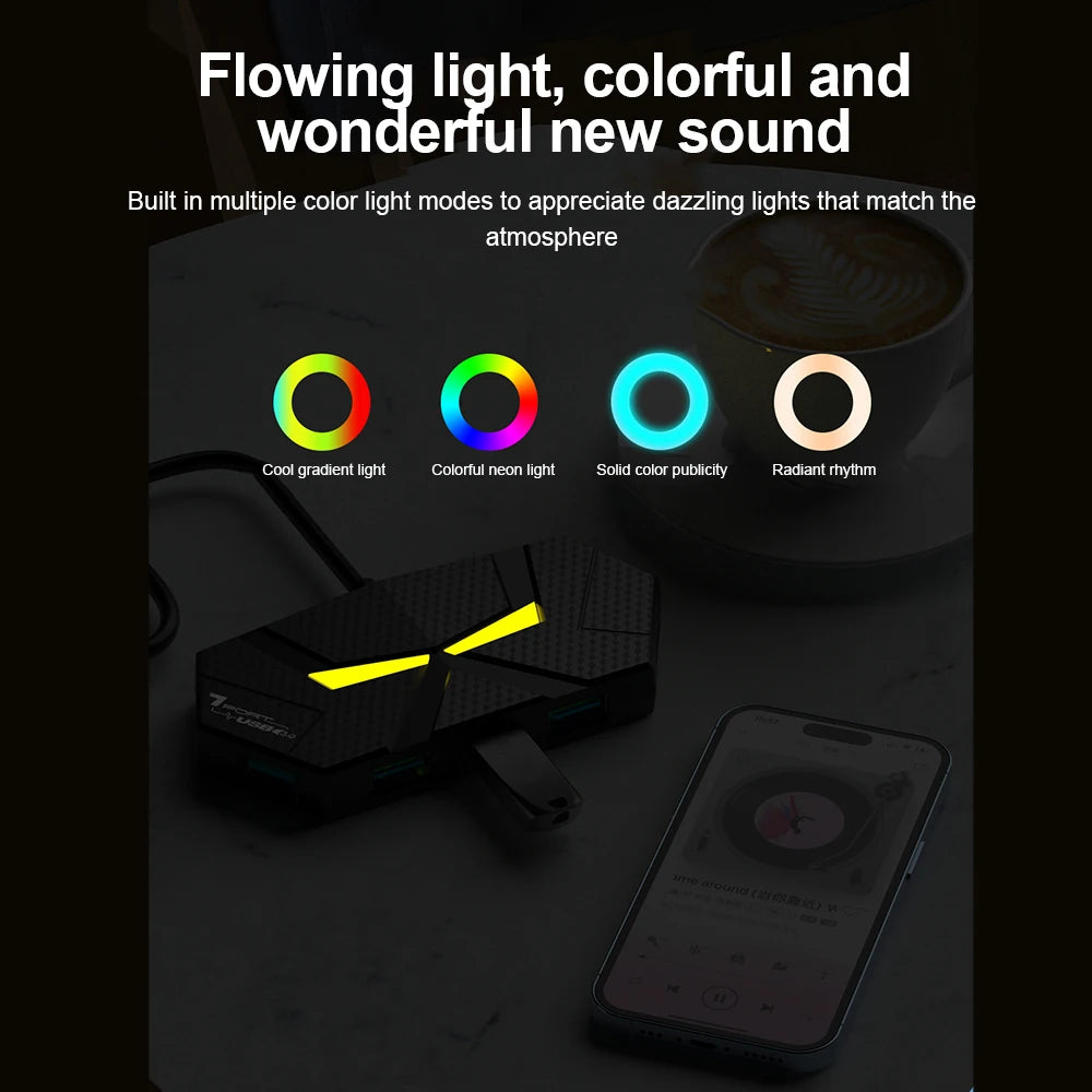 7 Ports USB 3.0 HUB USB Docking Station USB Splitter Adapter 5Gbps High Speed Transmission PD Power Supply For Laptop Computer