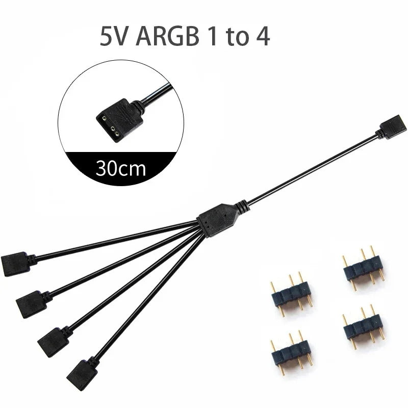LDPCSJ RGB 3PIN 5V ARGB 1 to 2/3/4/5 Extension Line Sync Motherboard Cable 4PIN 12V for Computer Hardware