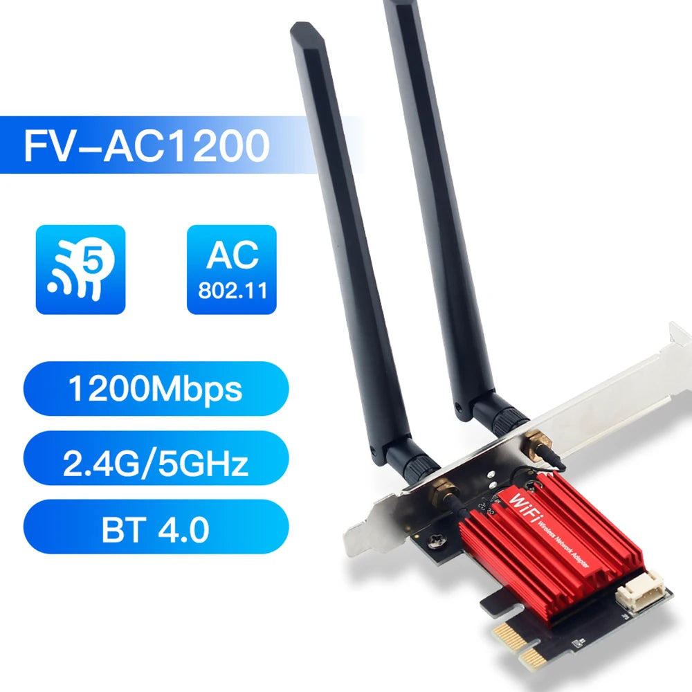 AC1200 WiFi 5 PCIE WiFi Adapter Wireless Network Card Bluetooth 4.0 Dual Band 2.4G/5GHz 802.11AC For Desktop Windows 7/8/10/11