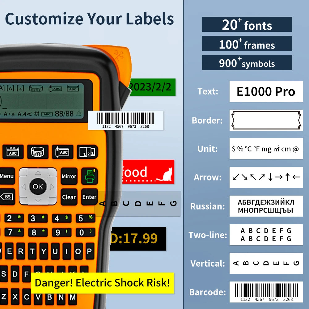 E1000PRO Tube Label Printer Sticker Label Printer & Label Tape 12mm Compatible for Brother Ptouch Label Machine TZe-231 HSe-231