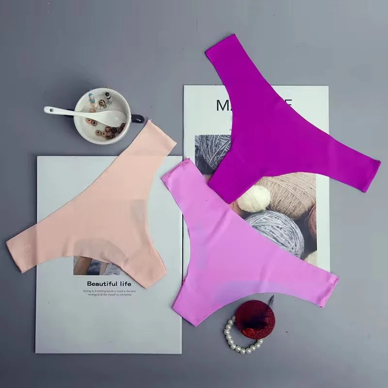 3PCS  Panties Women Ice Silk Underwear Low Waist V-Waist Briefs Cotton Crotch Breathable Quick-Drying Sports Underwear