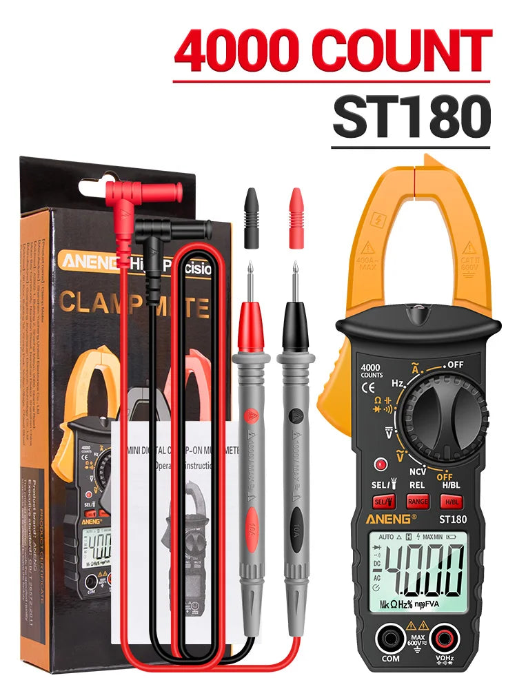 ANENG ST180 AC Current Clamp Meter  Digital 4000 Counts Multimeter Ammeter Voltage Tester Car Amp Hz Capacitance NCV Ohm Tool