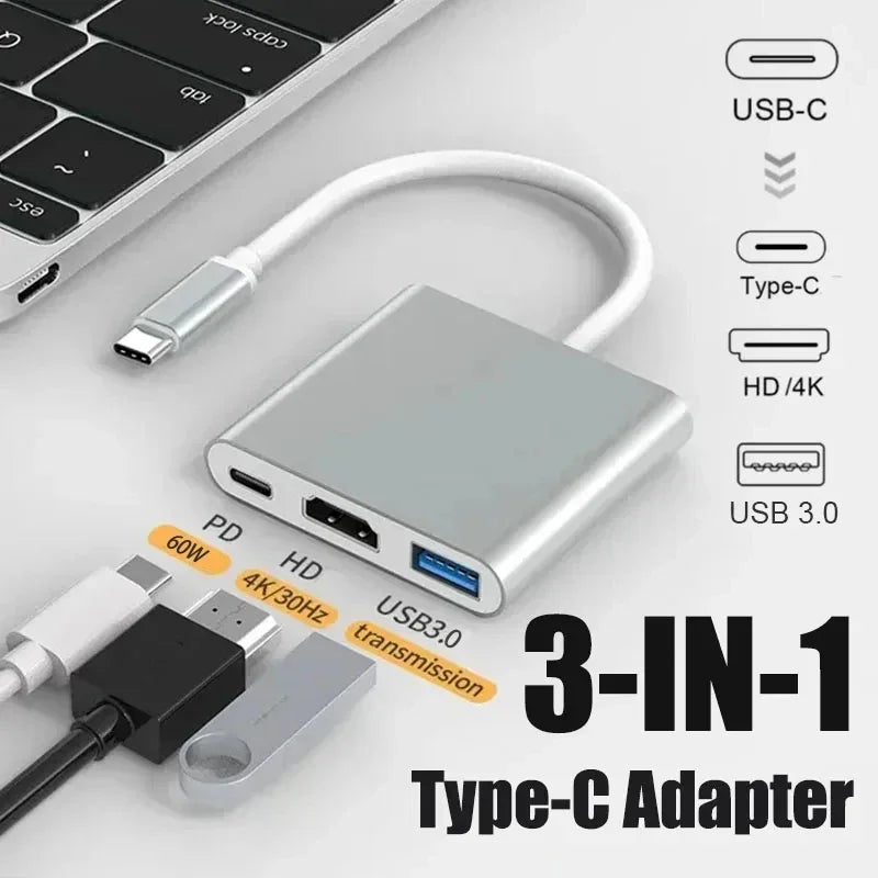 3 In 1 Usb C Hub With 100 Watt Power Delivery Usb  4K Hdmi Compatible For Macbook Surface Chrome Steam Deck Stable Smart Adapter